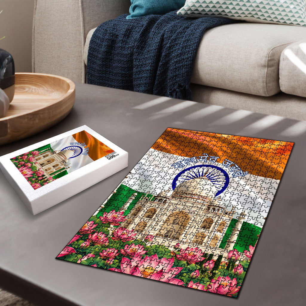 India Flag Peacock Puzzle Vibrant Cultural Indian Taj Mahal Lotus