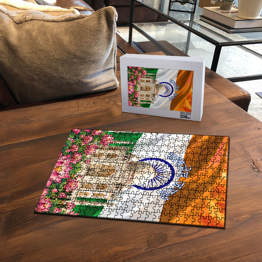 India Flag Peacock Puzzle Vibrant Cultural Indian Taj Mahal Lotus