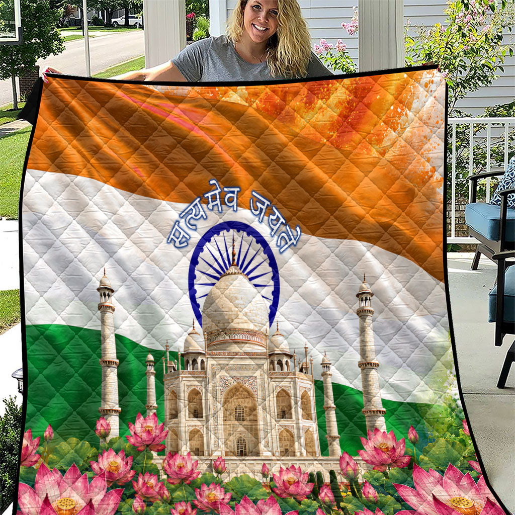 India Flag Peacock Quilt Vibrant Cultural Indian Taj Mahal Lotus