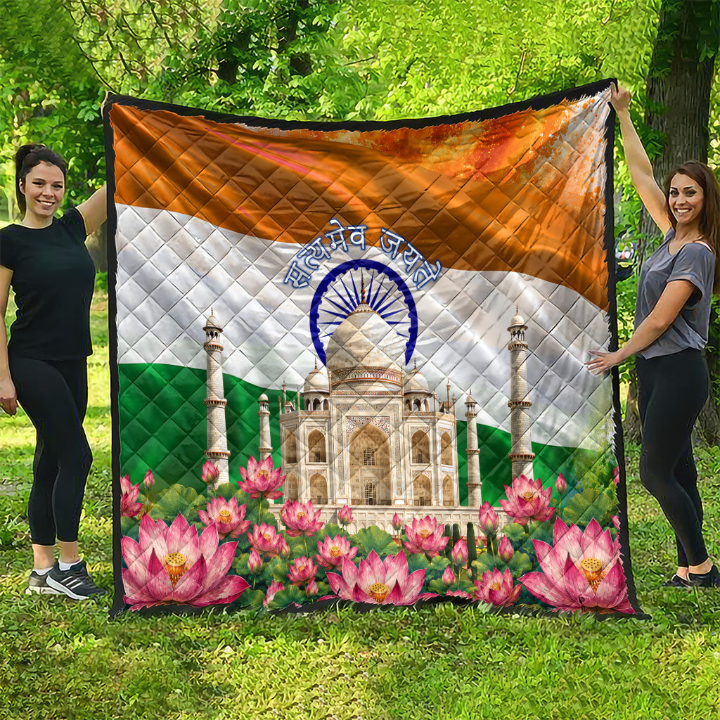 India Flag Peacock Quilt Vibrant Cultural Indian Taj Mahal Lotus