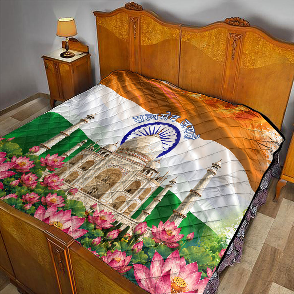 India Flag Peacock Quilt Vibrant Cultural Indian Taj Mahal Lotus