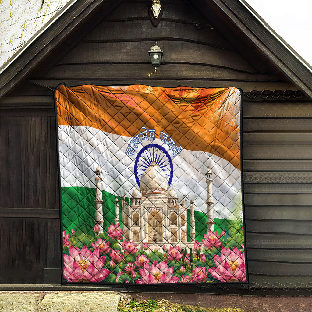India Flag Peacock Quilt Vibrant Cultural Indian Taj Mahal Lotus