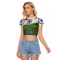 India Flag Peacock Raglan Cropped T Shirt Vibrant Cultural Indian Taj Mahal Lotus