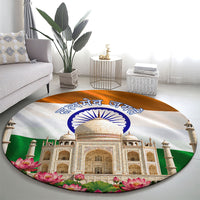 India Flag Peacock Round Carpet Vibrant Cultural Indian Taj Mahal Lotus