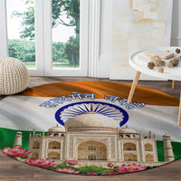 India Flag Peacock Round Carpet Vibrant Cultural Indian Taj Mahal Lotus
