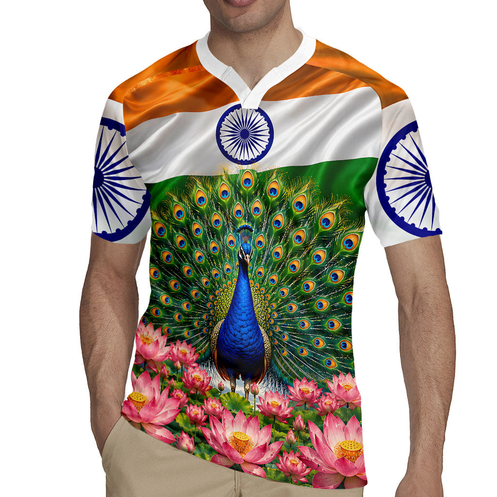 India Flag Peacock Rugby Jersey Vibrant Cultural Indian Taj Mahal Lotus