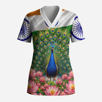 India Flag Peacock Scrub Top Vibrant Cultural Indian Taj Mahal Lotus