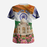 India Flag Peacock Scrub Top Vibrant Cultural Indian Taj Mahal Lotus