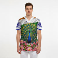 India Flag Peacock Scrub Top Vibrant Cultural Indian Taj Mahal Lotus