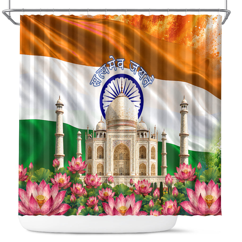 India Flag Peacock Shower Curtain Vibrant Cultural Indian Taj Mahal Lotus