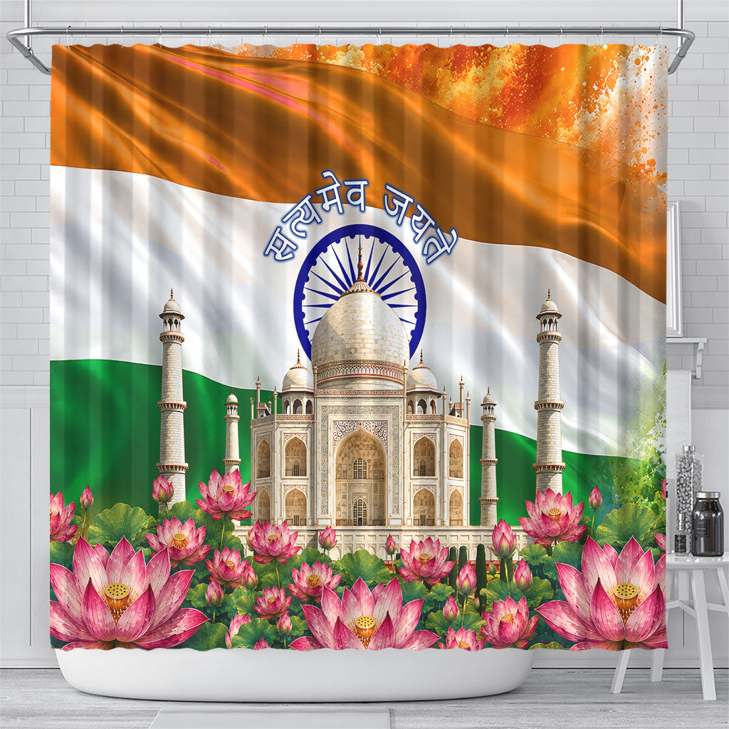 India Flag Peacock Shower Curtain Vibrant Cultural Indian Taj Mahal Lotus