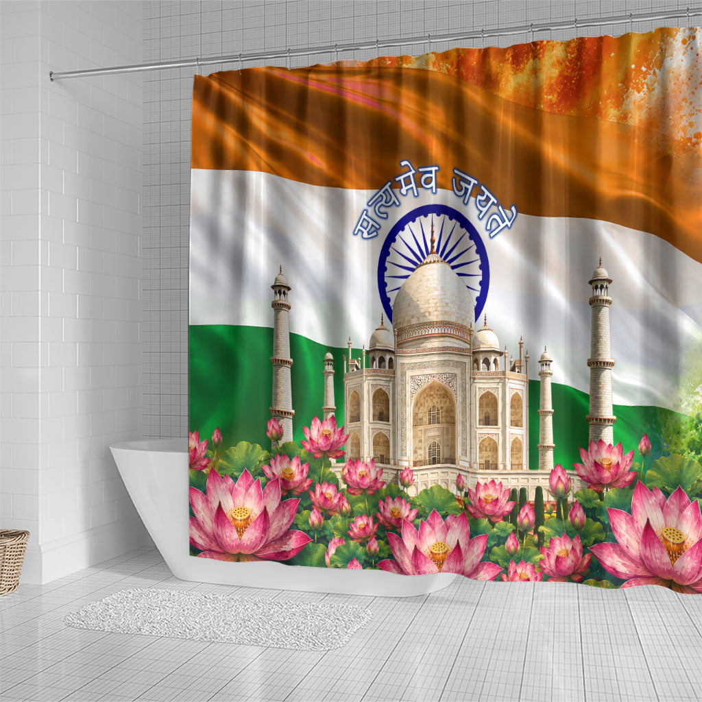 India Flag Peacock Shower Curtain Vibrant Cultural Indian Taj Mahal Lotus