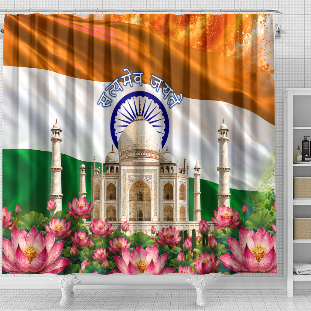 India Flag Peacock Shower Curtain Vibrant Cultural Indian Taj Mahal Lotus