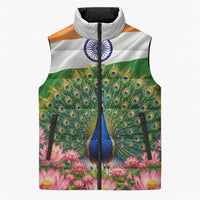 India Flag Peacock Sleeveless Puffer Jacket Vibrant Cultural Indian Taj Mahal Lotus