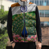 India Flag Peacock Sleeveless Puffer Jacket Vibrant Cultural Indian Taj Mahal Lotus