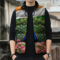 India Flag Peacock Sleeveless Puffer Jacket Vibrant Cultural Indian Taj Mahal Lotus