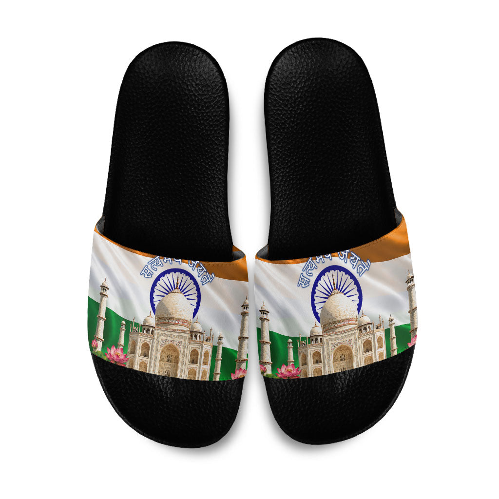 India Flag Peacock Slide Sandals Vibrant Cultural Indian Taj Mahal Lotus