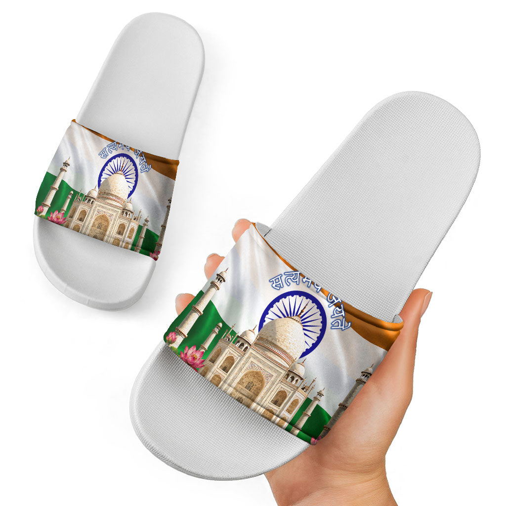 India Flag Peacock Slide Sandals Vibrant Cultural Indian Taj Mahal Lotus