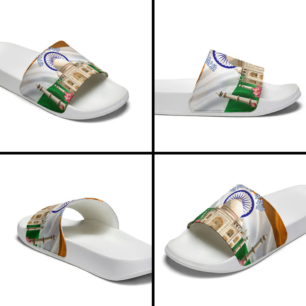 India Flag Peacock Slide Sandals Vibrant Cultural Indian Taj Mahal Lotus