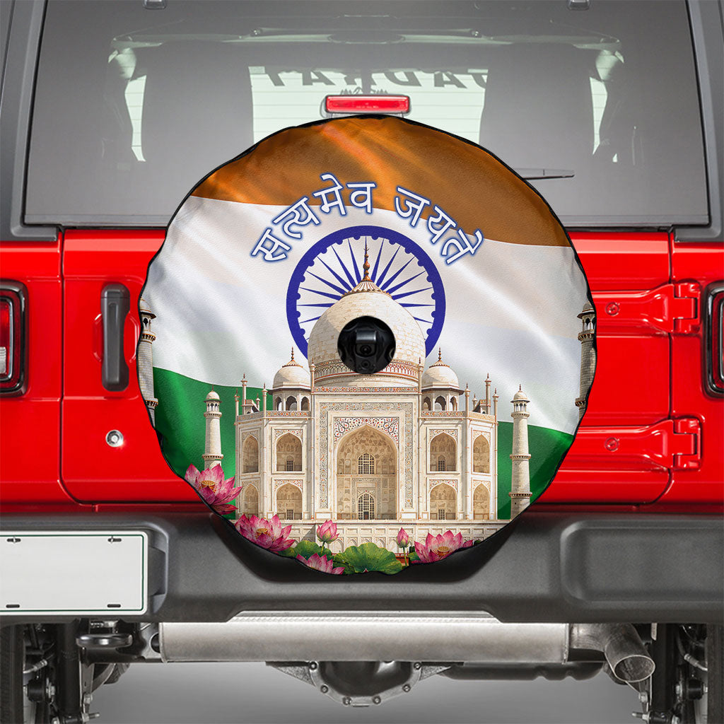India Flag Peacock Spare Tire Cover Vibrant Cultural Indian Taj Mahal Lotus