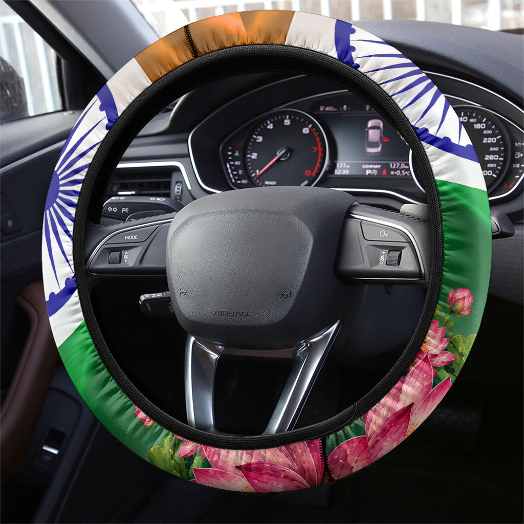 India Flag Peacock Steering Wheel Cover Vibrant Cultural Indian Taj Mahal Lotus
