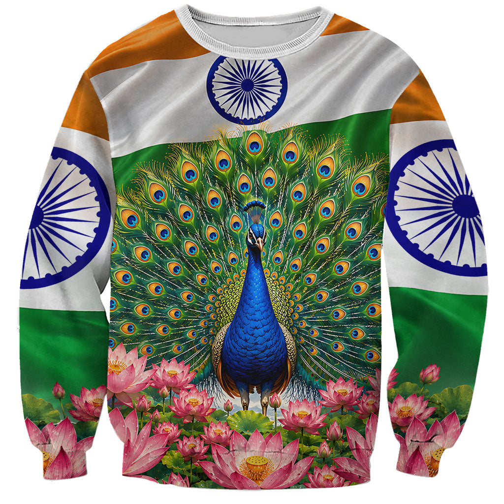 India Flag Peacock Sweatshirt Vibrant Cultural Indian Taj Mahal Lotus