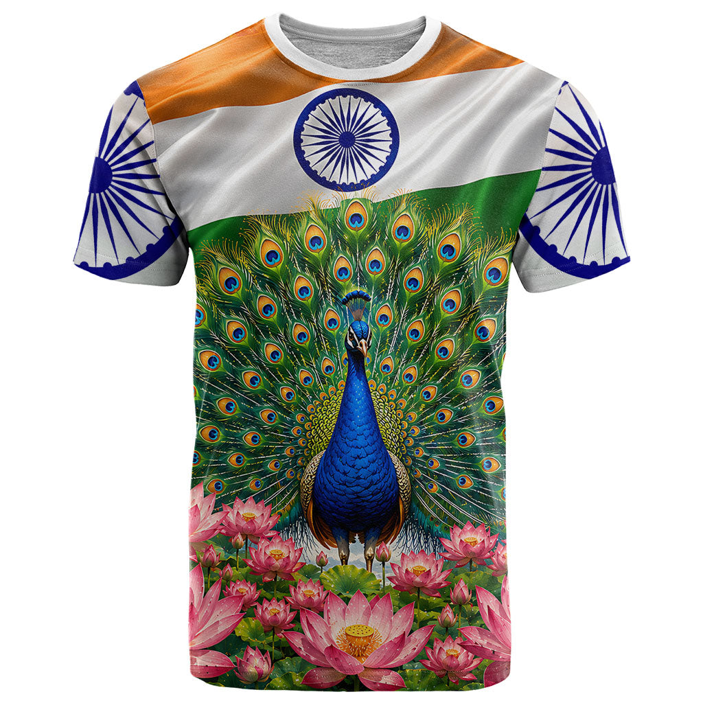 India Flag Peacock T Shirt Vibrant Cultural Indian Taj Mahal Lotus