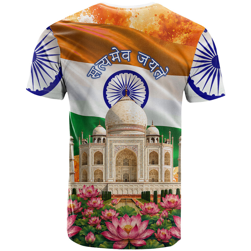 India Flag Peacock T Shirt Vibrant Cultural Indian Taj Mahal Lotus