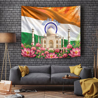 India Flag Peacock Tapestry Vibrant Cultural Indian Taj Mahal Lotus