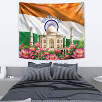 India Flag Peacock Tapestry Vibrant Cultural Indian Taj Mahal Lotus