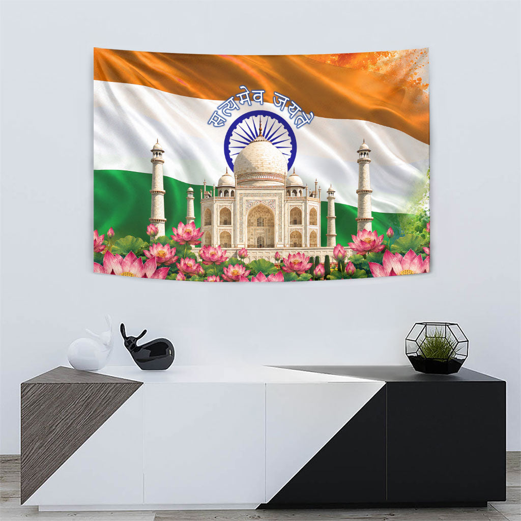 India Flag Peacock Tapestry Vibrant Cultural Indian Taj Mahal Lotus