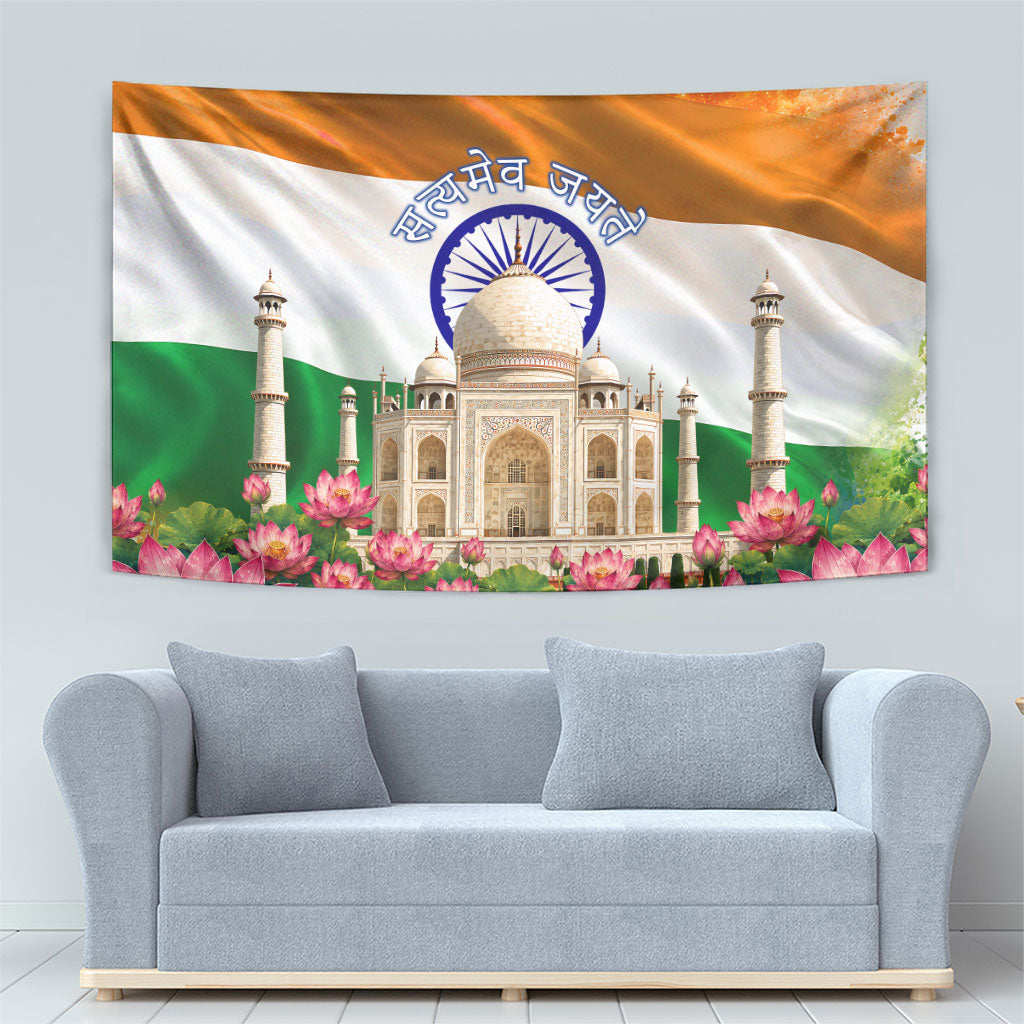 India Flag Peacock Tapestry Vibrant Cultural Indian Taj Mahal Lotus