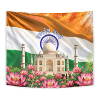 India Flag Peacock Tapestry Vibrant Cultural Indian Taj Mahal Lotus