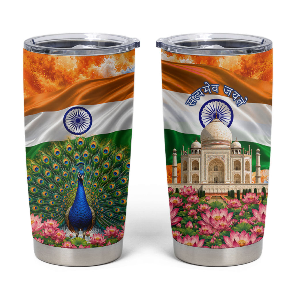 India Flag Peacock Tumbler Cup Vibrant Cultural Indian Taj Mahal Lotus