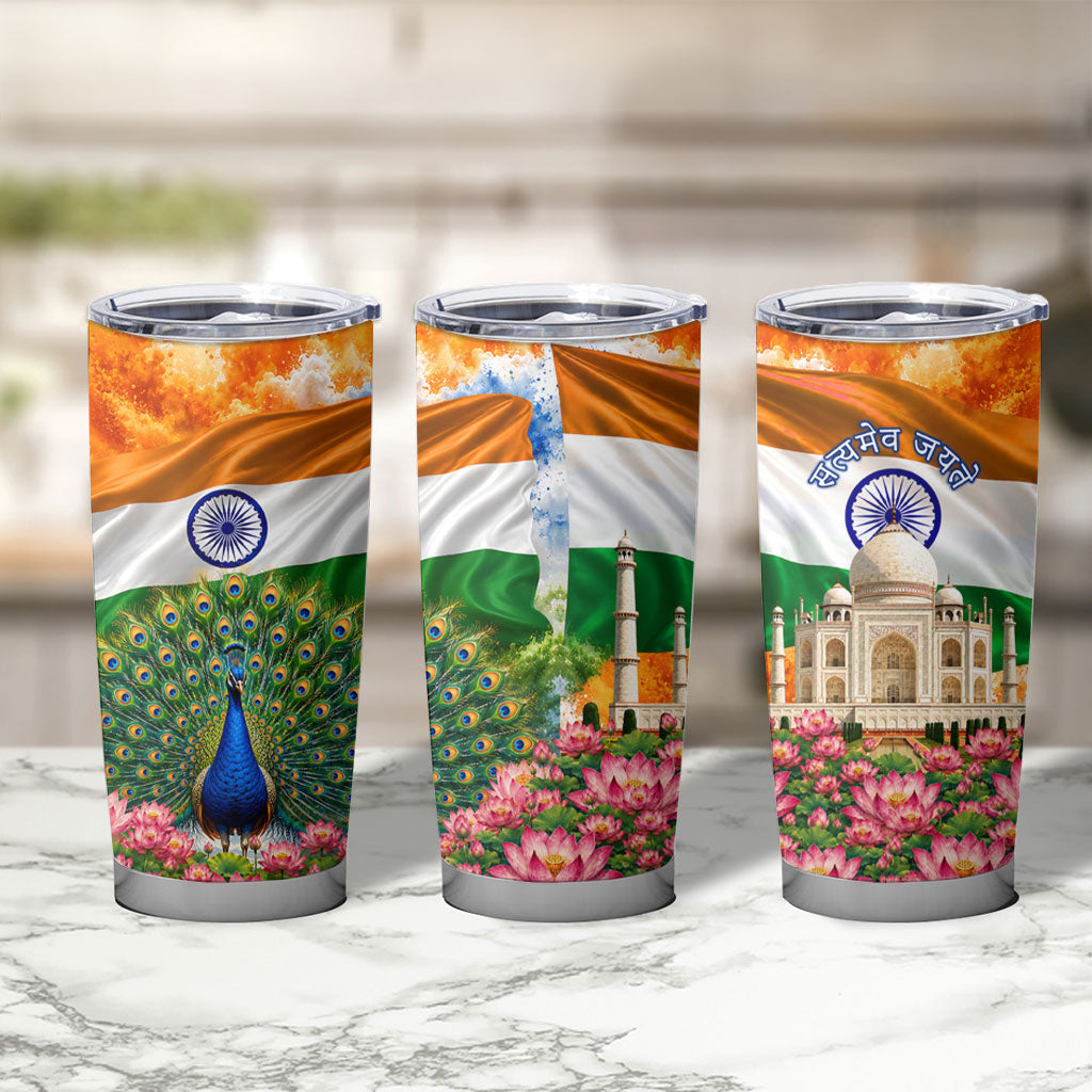 India Flag Peacock Tumbler Cup Vibrant Cultural Indian Taj Mahal Lotus
