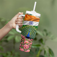 India Flag Peacock Tumbler With Handle Vibrant Cultural Indian Taj Mahal Lotus