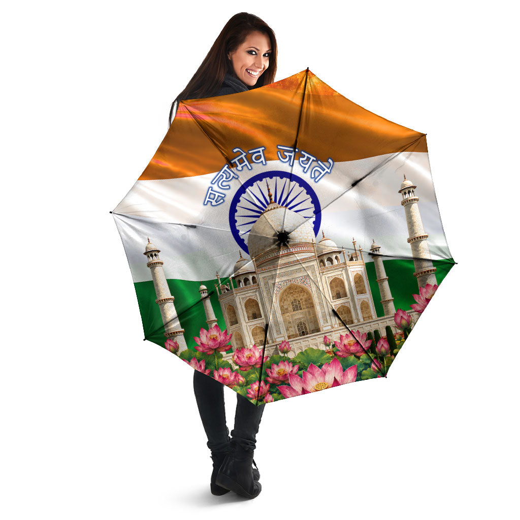 India Flag Peacock Umbrella Vibrant Cultural Indian Taj Mahal Lotus