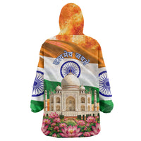 India Flag Peacock Wearable Blanket Hoodie Vibrant Cultural Indian Taj Mahal Lotus