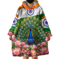 India Flag Peacock Wearable Blanket Hoodie Vibrant Cultural Indian Taj Mahal Lotus