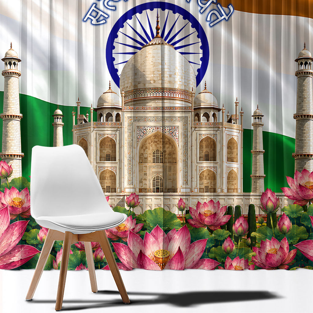 India Flag Peacock Window Curtain Vibrant Cultural Indian Taj Mahal Lotus