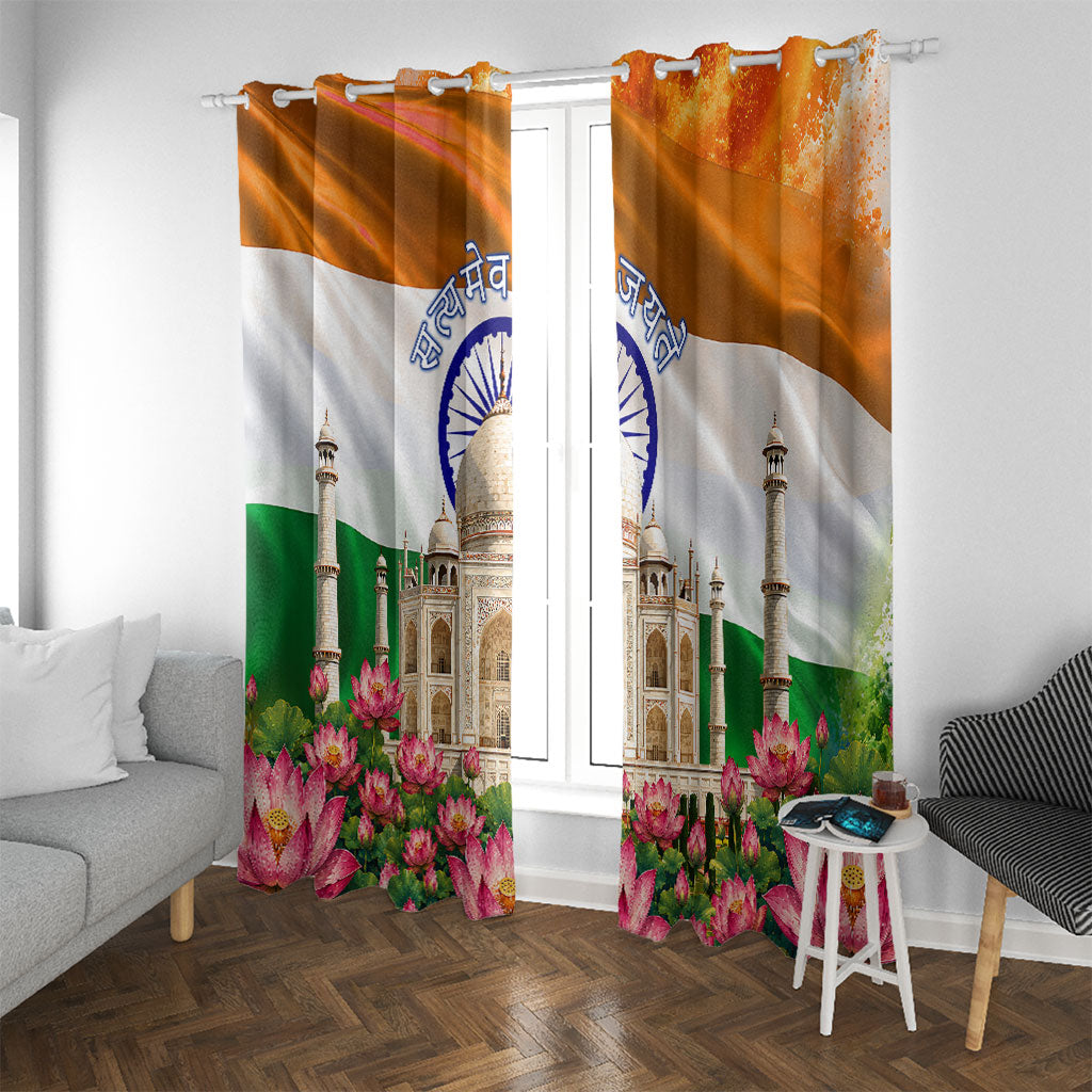 India Flag Peacock Window Curtain Vibrant Cultural Indian Taj Mahal Lotus