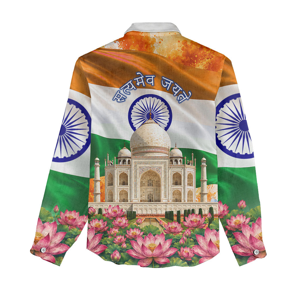 India Flag Peacock Women Casual Shirt Vibrant Cultural Indian Taj Mahal Lotus