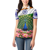 India Flag Peacock Women Polo Shirt Vibrant Cultural Indian Taj Mahal Lotus
