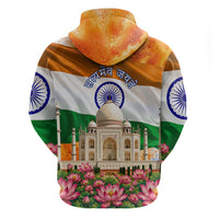 India Flag Peacock Zip Hoodie Vibrant Cultural Indian Taj Mahal Lotus