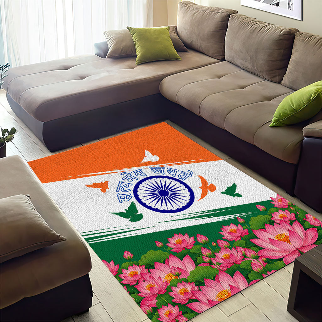 India Flag Area Rug Jet Flypast Ashoka Chakra Lotus Vibrant Patriotic Tricolor