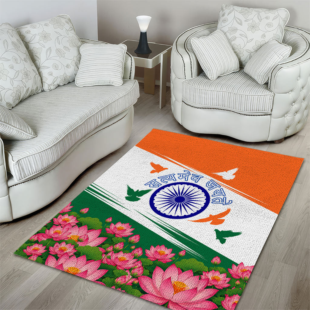 India Flag Area Rug Jet Flypast Ashoka Chakra Lotus Vibrant Patriotic Tricolor