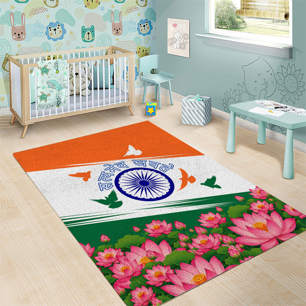 India Flag Area Rug Jet Flypast Ashoka Chakra Lotus Vibrant Patriotic Tricolor