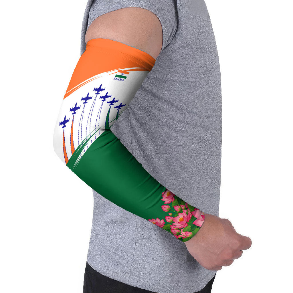 India Flag Arm Sleeves Jet Flypast Ashoka Chakra Lotus Vibrant Patriotic Tricolor