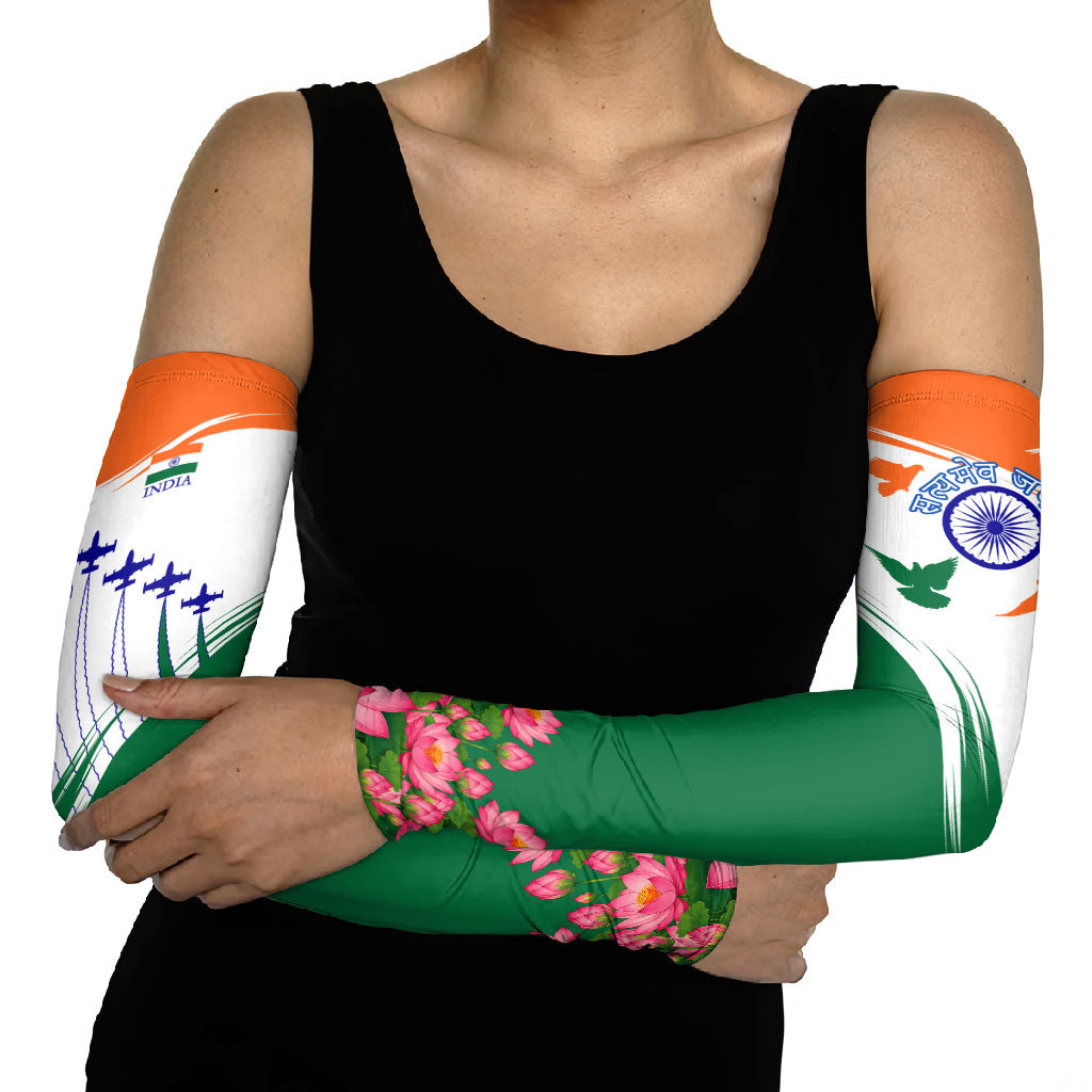 India Flag Arm Sleeves Jet Flypast Ashoka Chakra Lotus Vibrant Patriotic Tricolor