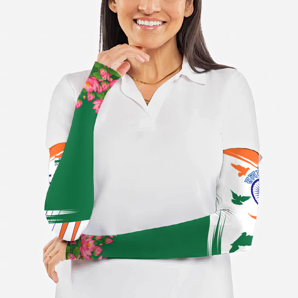 India Flag Arm Sleeves Jet Flypast Ashoka Chakra Lotus Vibrant Patriotic Tricolor